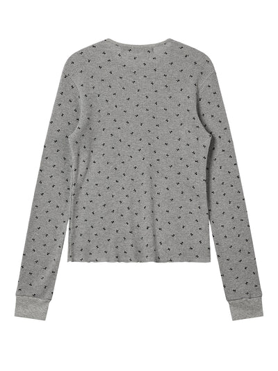 Logo Pattern Waffle Top Grey