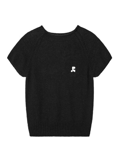 Raglan Half Sleeve Knit Top (Black)