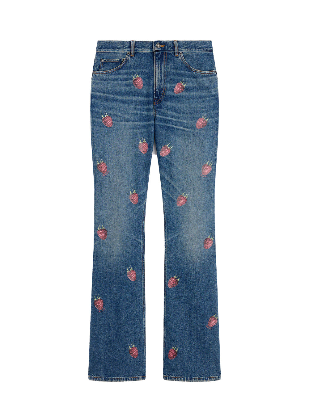 Raspberry Print Flared Jeans (Blue)