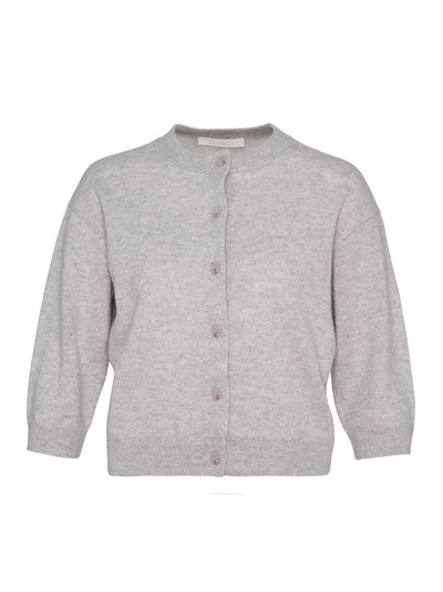 Recycled Cashmere Cropped Cardigan (Soft Grey Heather)