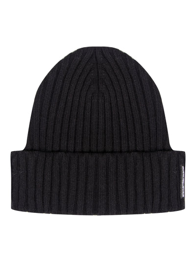 Ribbed Beanie with Logo Flag Tag (Black)