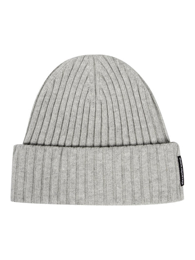 Ribbed Beanie with Logo Flag Tag (Heather Grey)