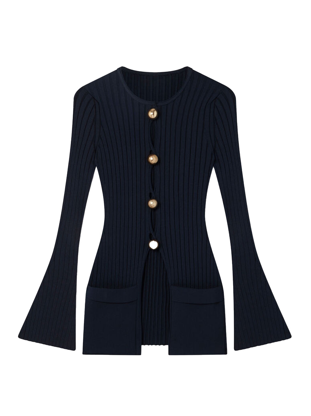 Ribbed Long Sleeve Cardigan (Deep Navy)