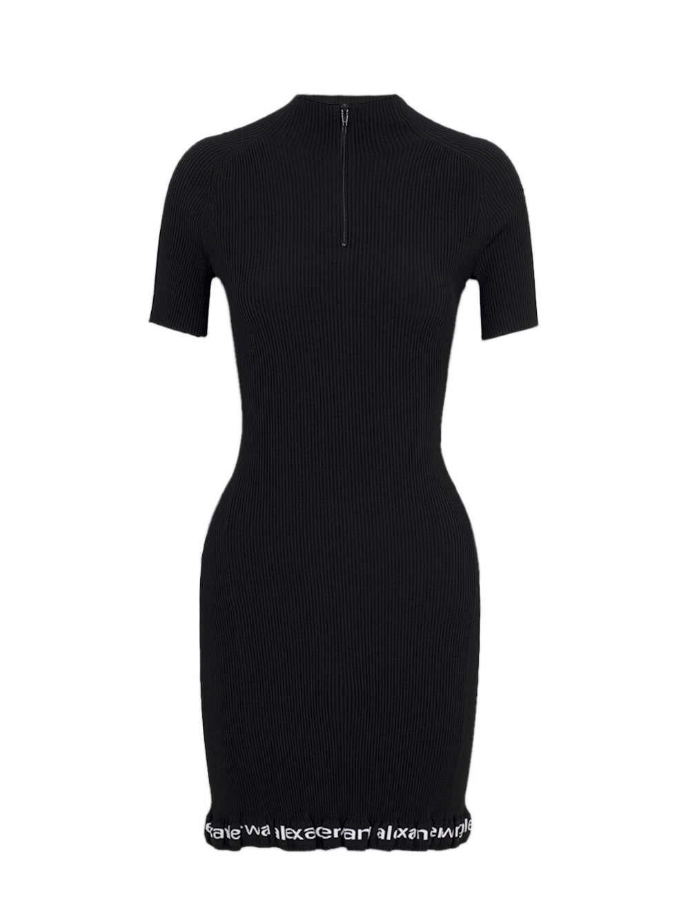 Ribbed Short-Sleeve Dress (Black)