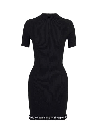 Ribbed Short-Sleeve Dress (Black)