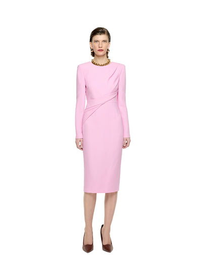 Roland-mouret-Long-Sleeve-Wool-Silk-Midi-Dress-Pink-2