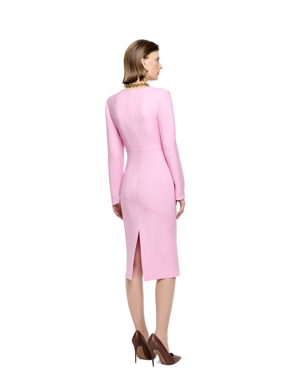 Roland-mouret-Long-Sleeve-Wool-Silk-Midi-Dress-Pink-3