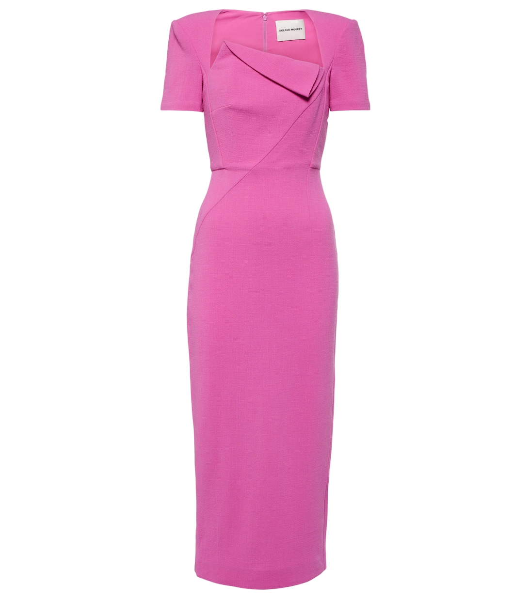 Short Sleeve Wool Crepe Midi Dress (Pink)