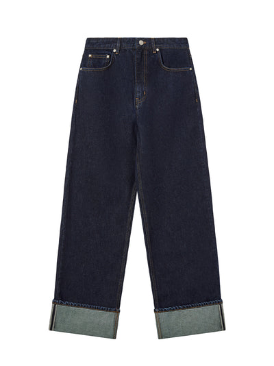 Roll-Up Wide Jeans (Blue)