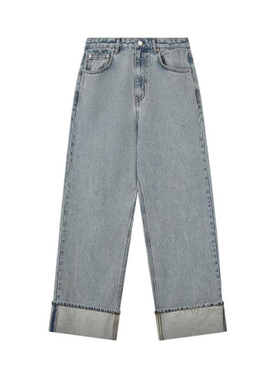 Roll-Up Wide Jeans (Light Blue)