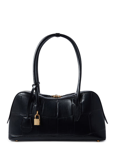 Ryder Crocodile-Embossed Shoulder Bag (Black)