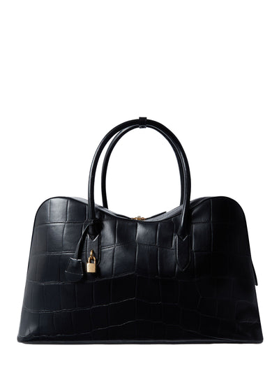Ryder Crocodile-Embossed Weekender Bag (Black)