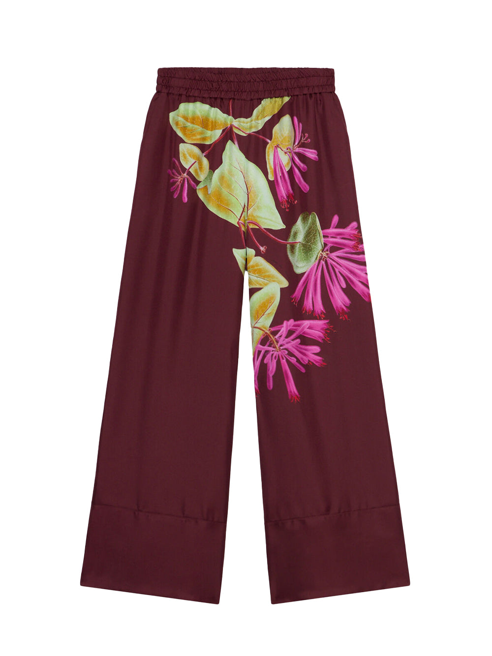 ALOEGOTS Palazzo Trousers Silk Wine Red