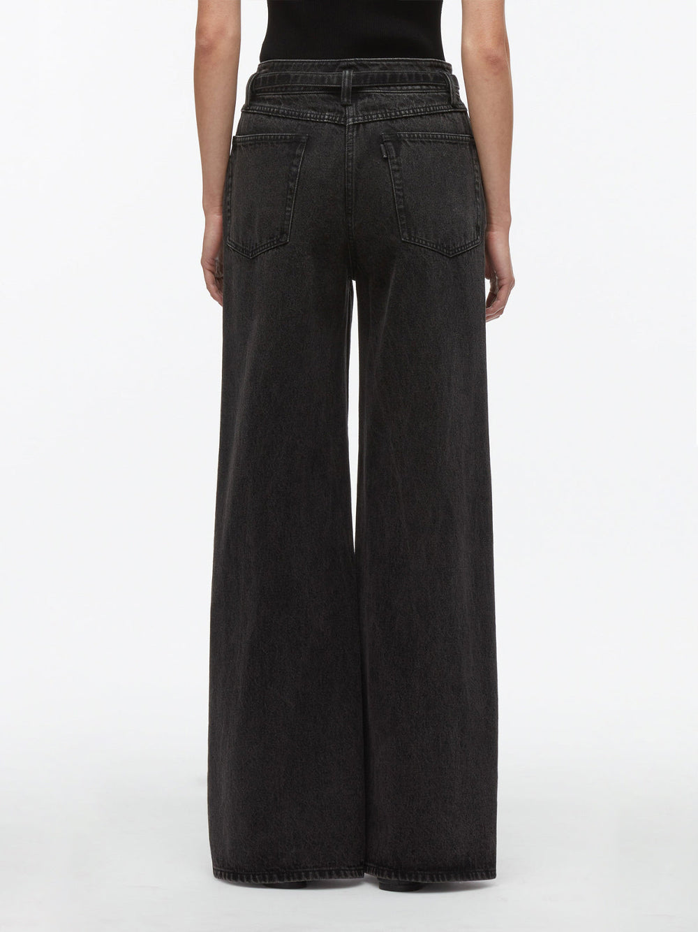 Denim Wide Leg Belted Jeans Washed Black