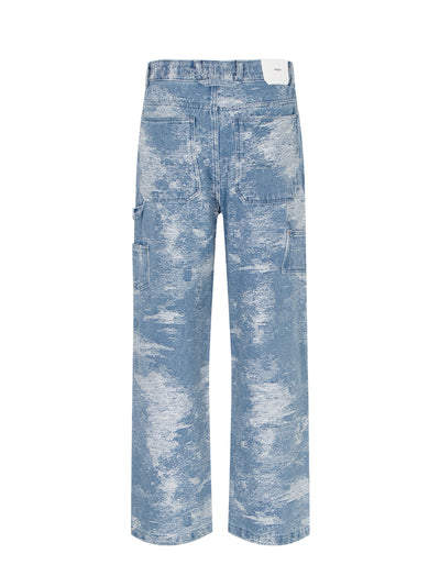 Wide Jacquard Work Pants Blue