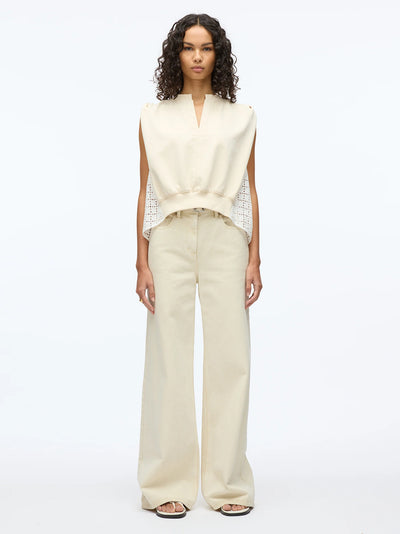 French Terry Top with Broiderie Anglaise Combo (Ecru-White)