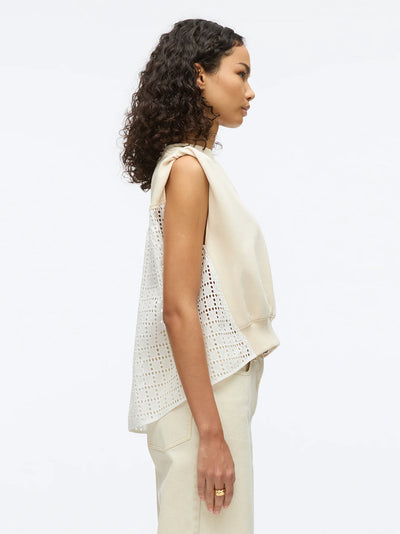 French Terry Top with Broiderie Anglaise Combo (Ecru-White)
