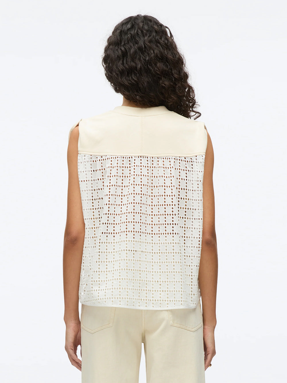 French Terry Top with Broiderie Anglaise Combo (Ecru-White)