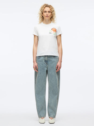 Cropped Tee With Bouquet Embroidery (White Multi)