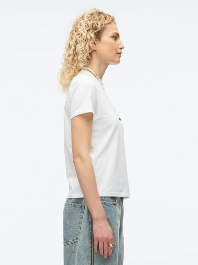 Cropped Tee With Bouquet Embroidery (White Multi)