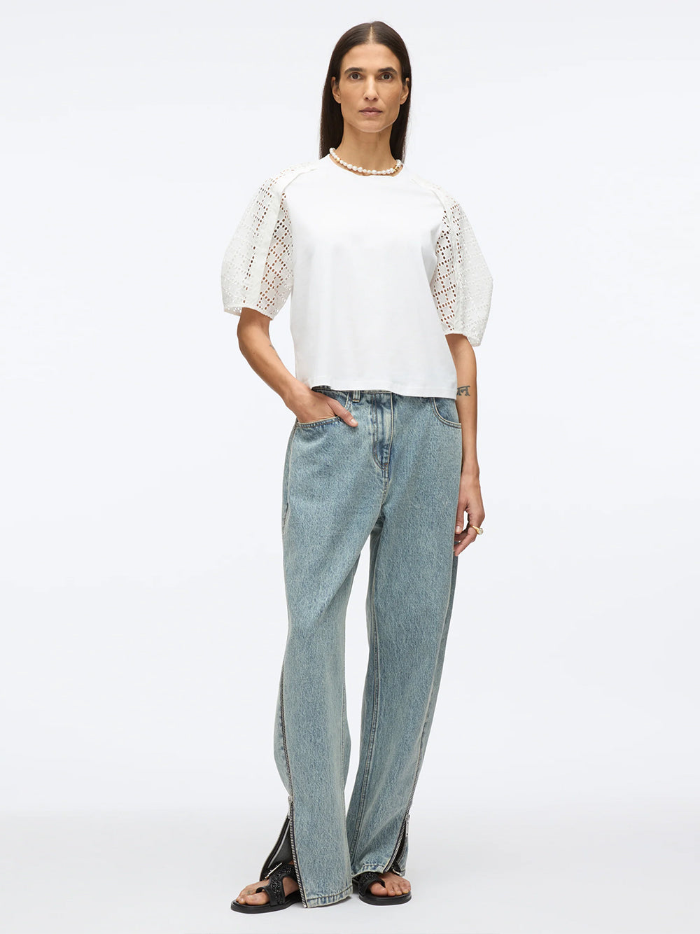 Broderie Anglaise Combo Tee (White-White)