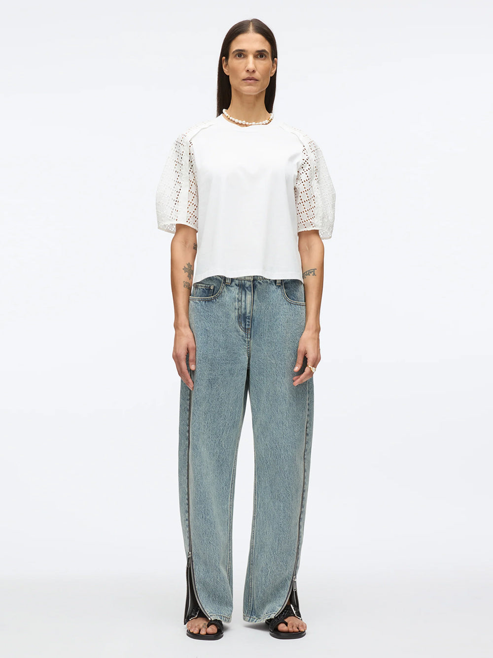 Broderie Anglaise Combo Tee (White-White)