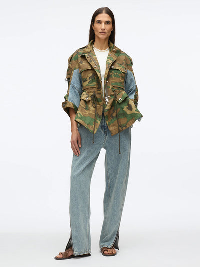 Patchwork Camo Cinched Jacket (Dark Olive Multi)