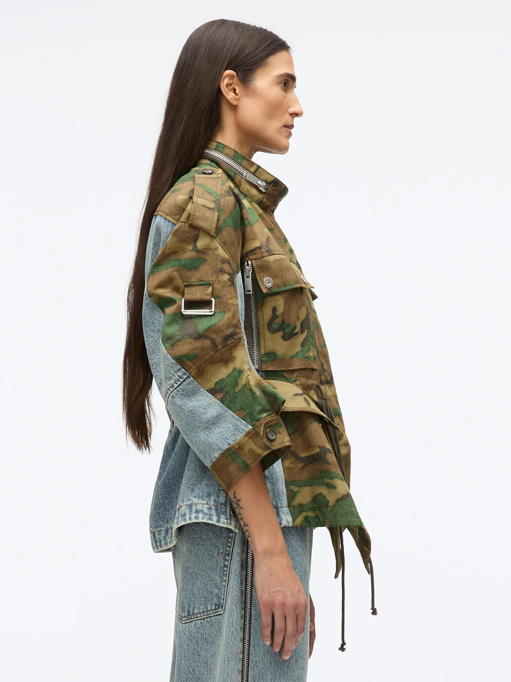 Patchwork Camo Cinched Jacket (Dark Olive Multi)