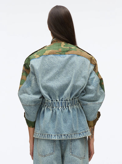 Patchwork Camo Cinched Jacket (Dark Olive Multi)