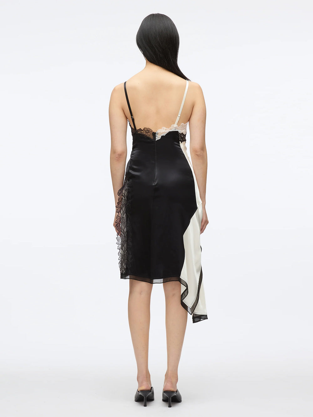Liquid Satin Twist Slip Dress (Ivory-Black)