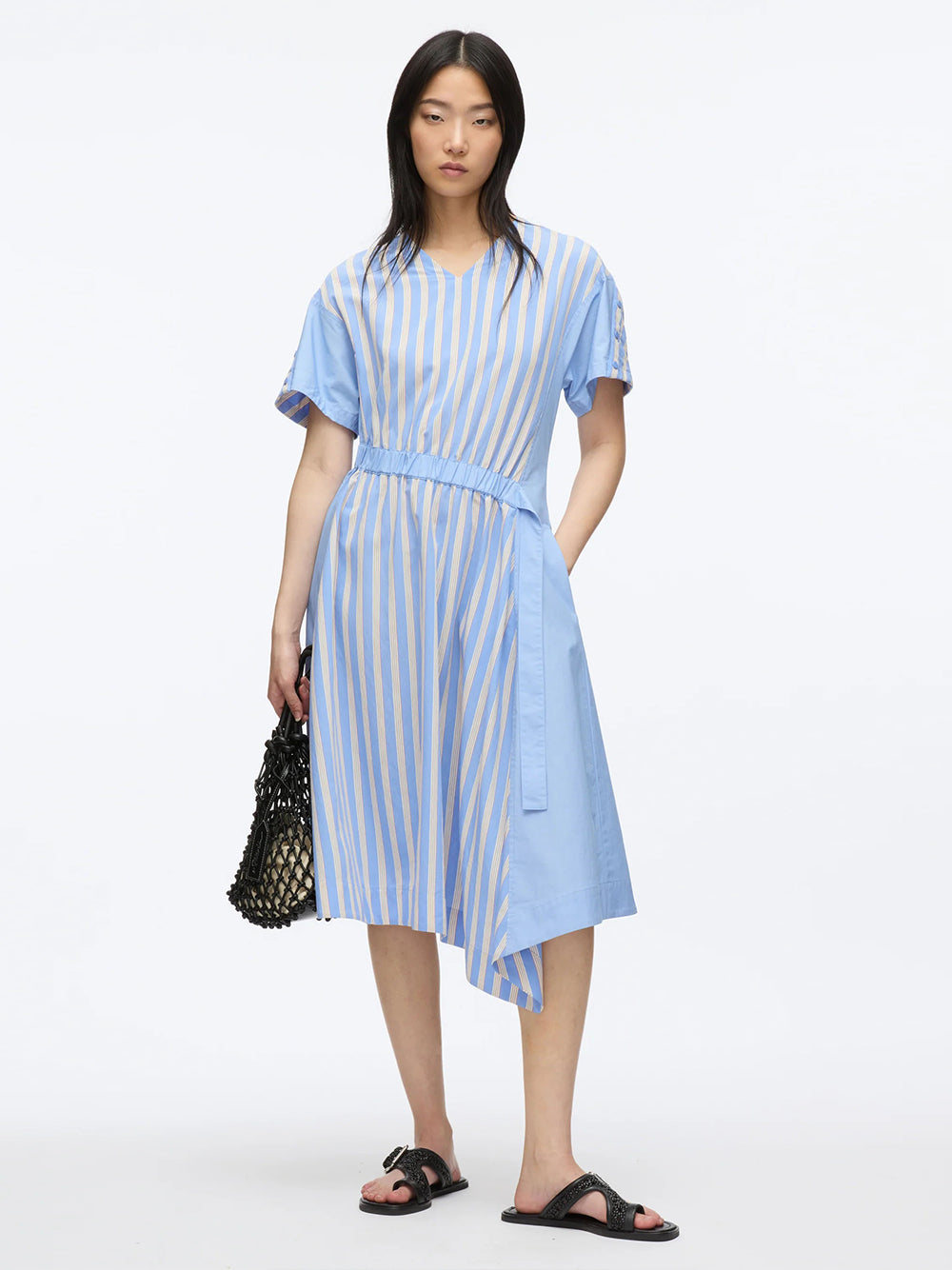 V Neck Dress with Elasticated Waist (Oxford Blue)