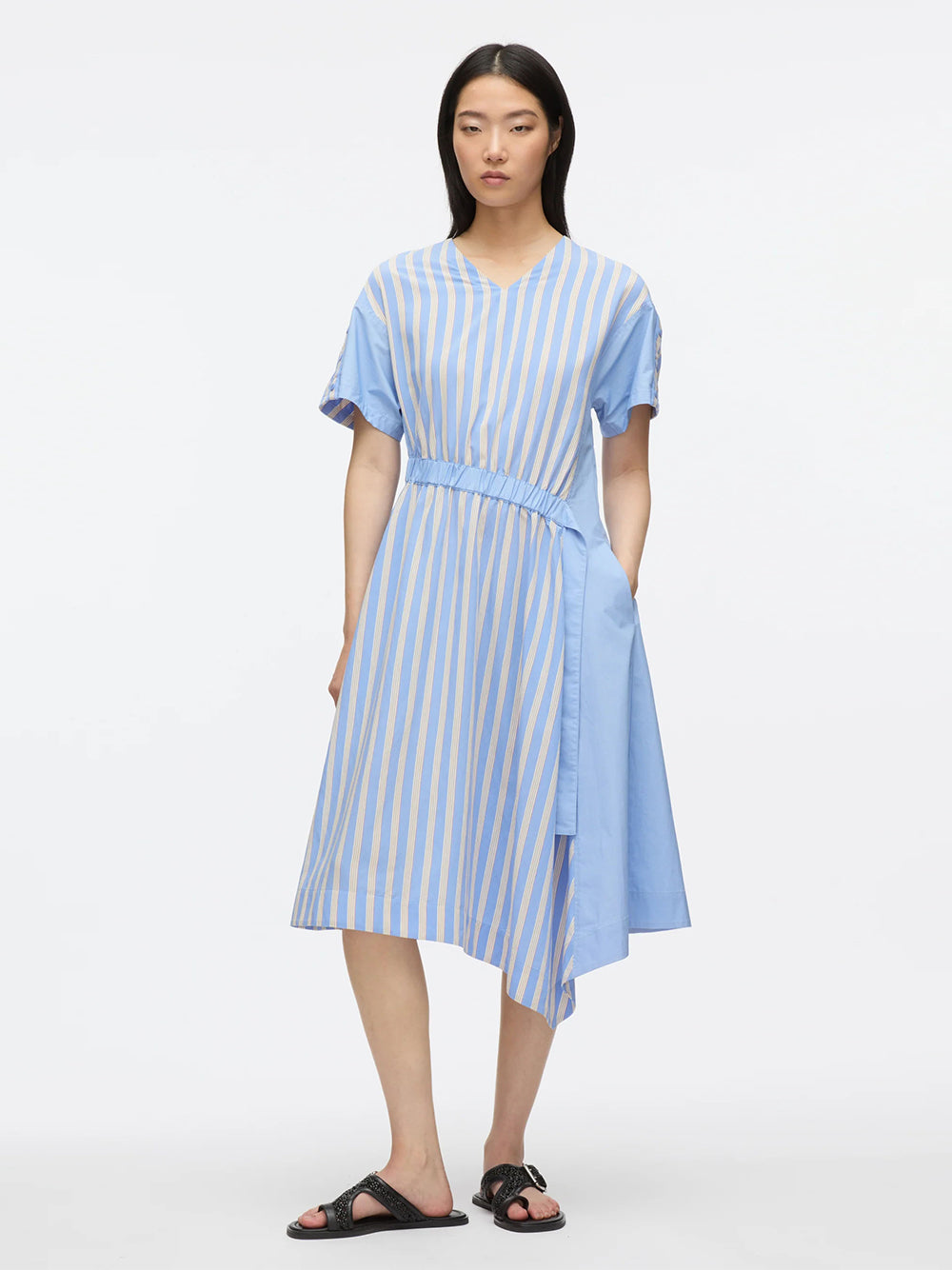V Neck Dress with Elasticated Waist (Oxford Blue)