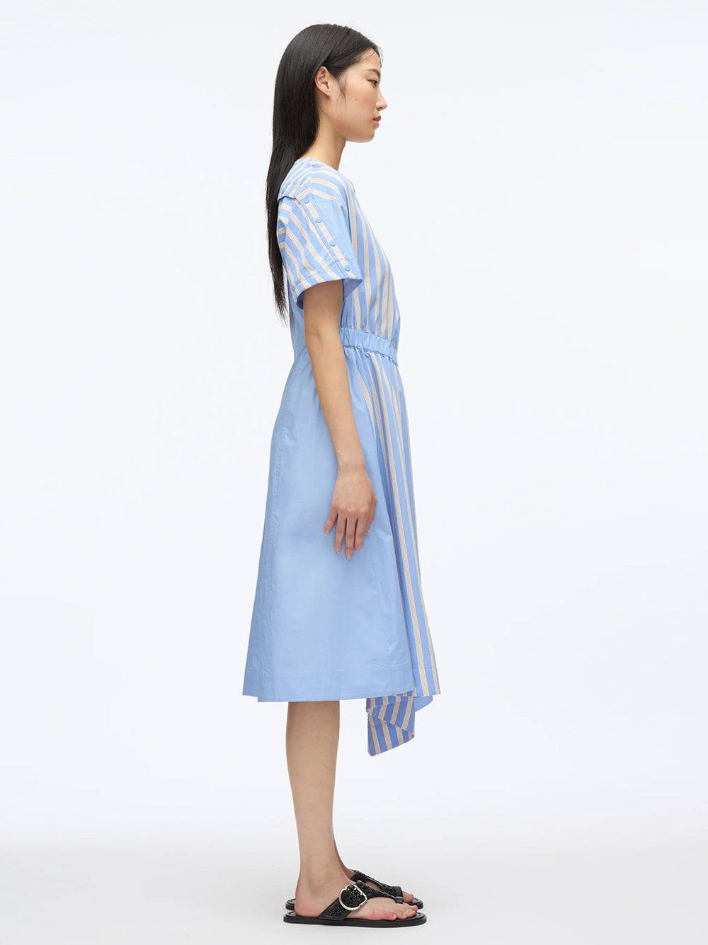 V Neck Dress with Elasticated Waist (Oxford Blue)
