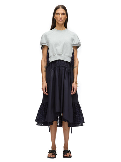 French Terry Dress with Broderie Anglaise (Heather Grey)