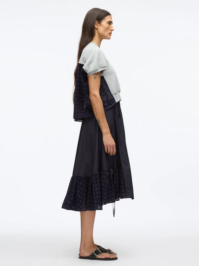French Terry Dress with Broderie Anglaise (Heather Grey)