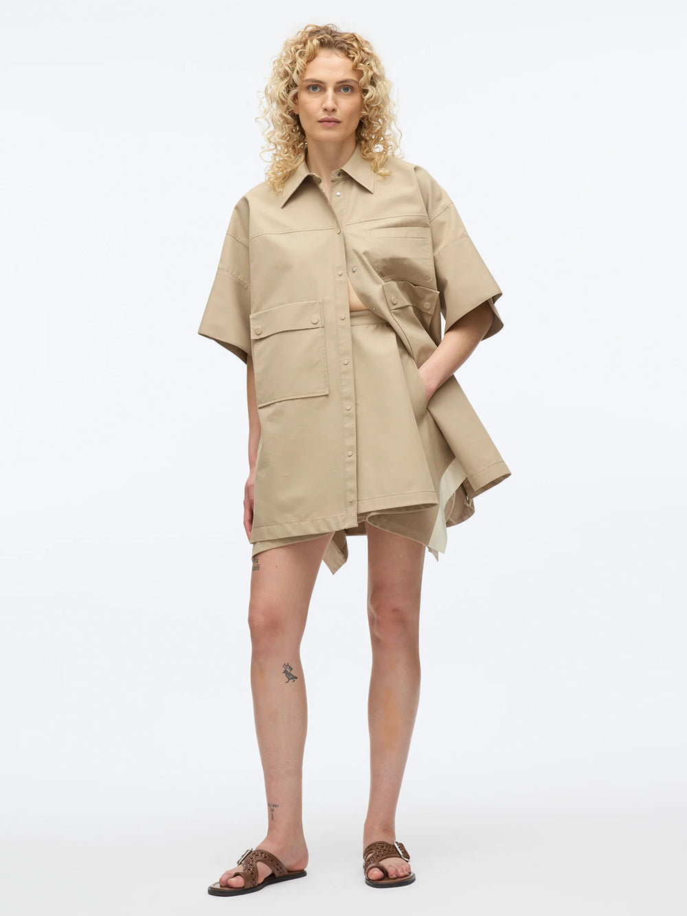 Cargo Mini Shirt Dress (Khaki)
