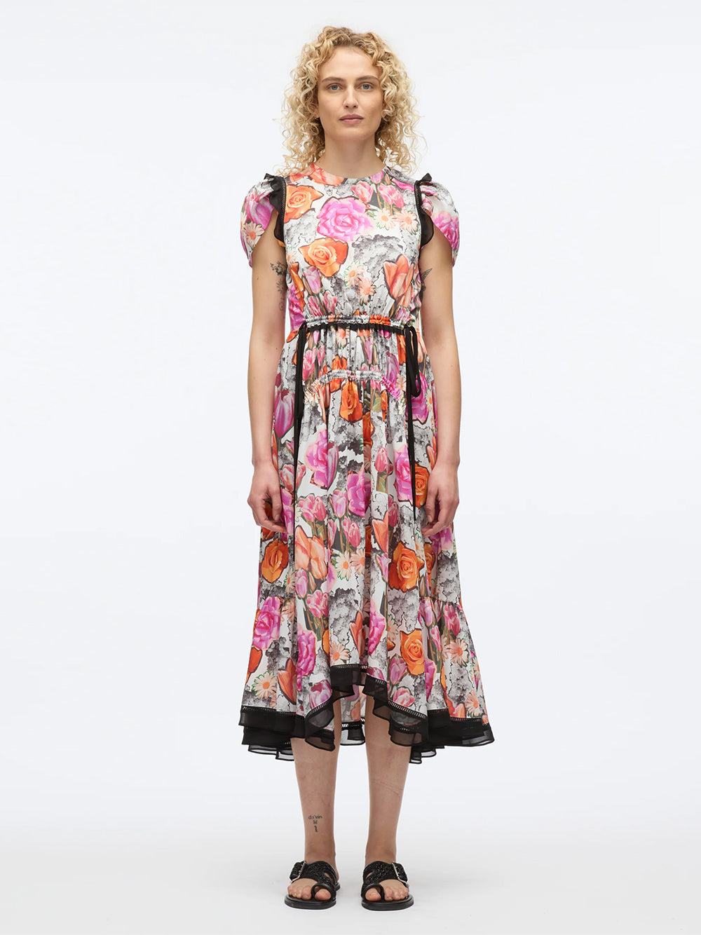 Floral Collage Soft Tulip Sleeve Dress (Rose Multi)