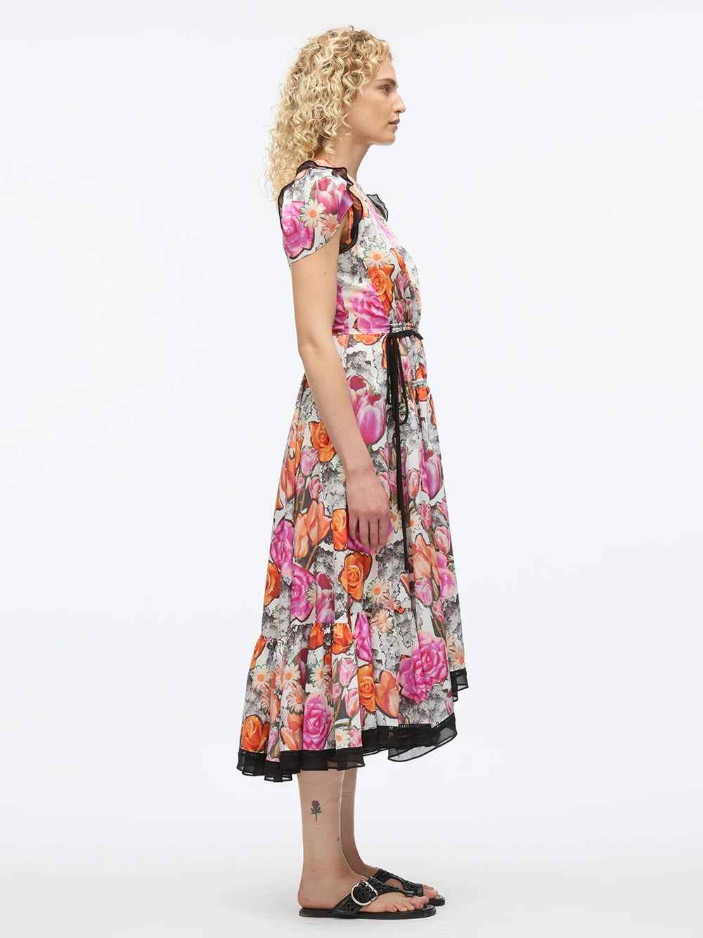 Floral Collage Soft Tulip Sleeve Dress (Rose Multi)