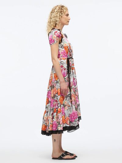 Floral Collage Soft Tulip Sleeve Dress (Rose Multi)