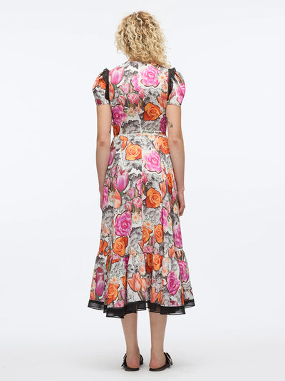 Floral Collage Soft Tulip Sleeve Dress (Rose Multi)