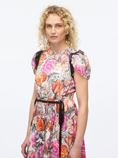 Floral Collage Soft Tulip Sleeve Dress (Rose Multi)