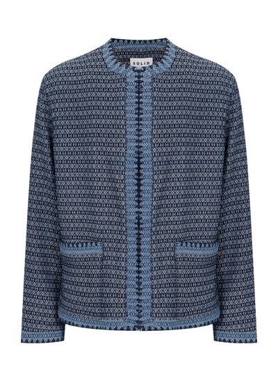 Aztec Round Neck Jacket (Blue)