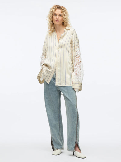 Stripe Shirt With Corded Lace (Sand Multi)