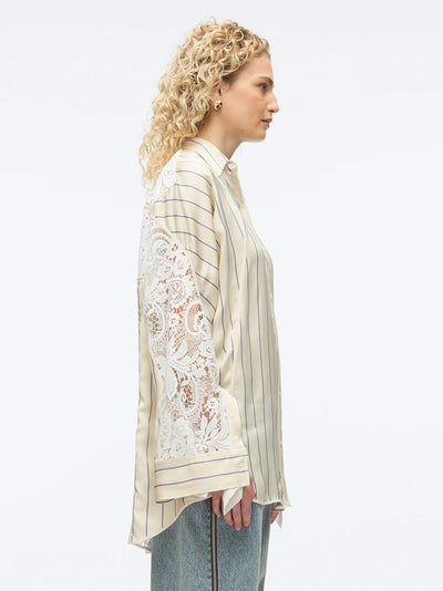 Stripe Shirt With Corded Lace (Sand Multi)