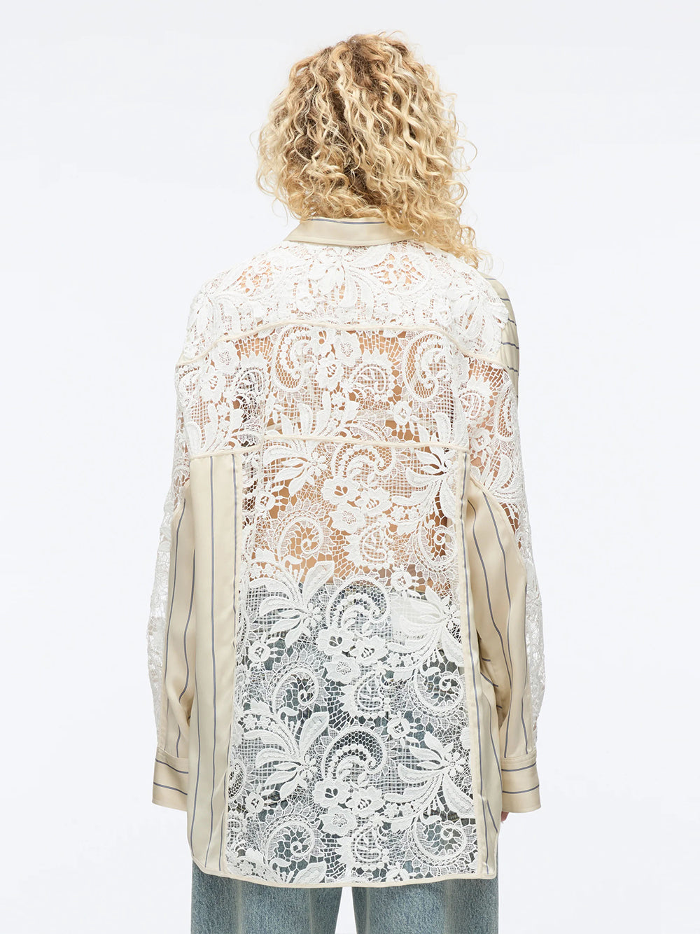Stripe Shirt With Corded Lace (Sand Multi)
