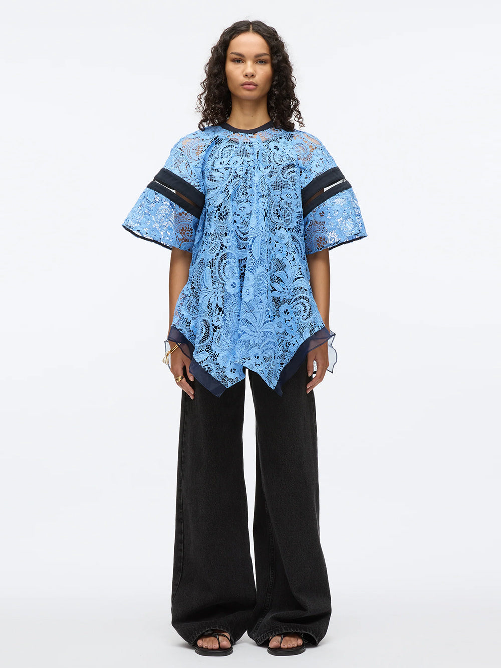 Corded Embroidered Lace Short Sleeve Top (Blue Multi)