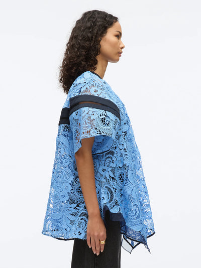 Corded Embroidered Lace Short Sleeve Top (Blue Multi)