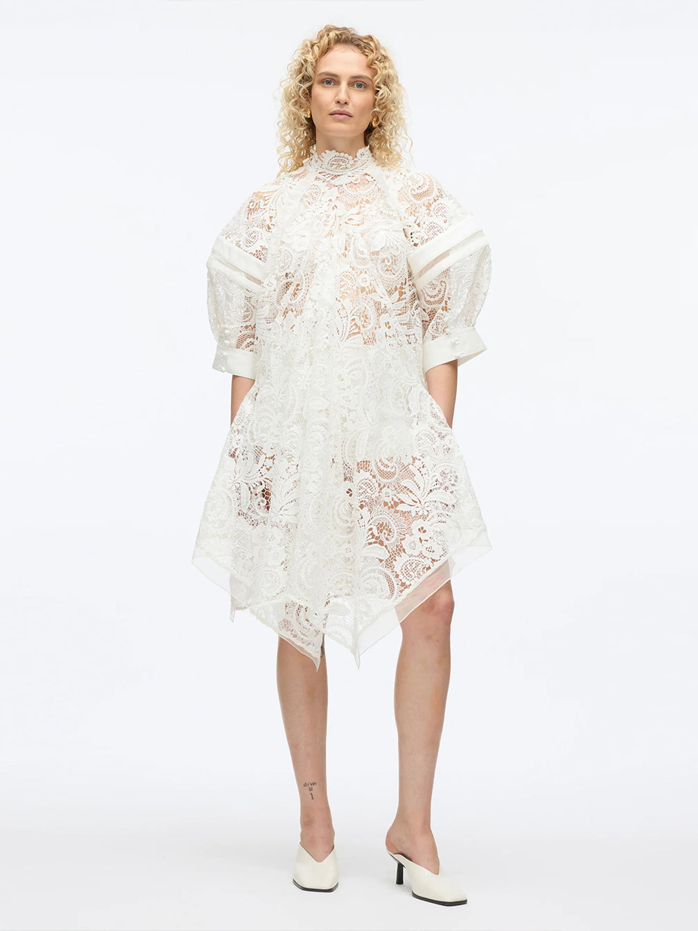 Embroidered Lace Hankerchief Dress (White Multi)
