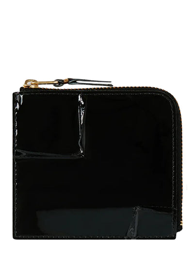 Reversed Hem Zip Around Wallet Black