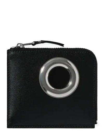 Silver Eyelet Zip Around Wallet Black